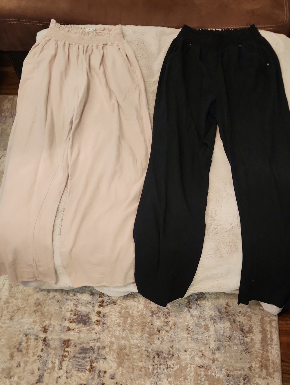 Women’s Elastic-Waist Pants — Black and Light Beige